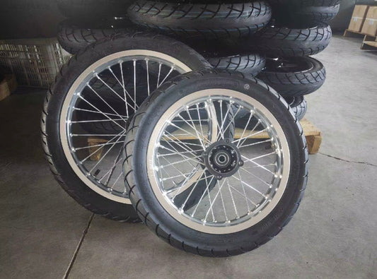 17/14” chrome supermoto wheel set